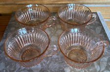 Set of 4 Anchor Hocking Queen Mary Ribbed Pink Depression Glass Coffee/Teacup