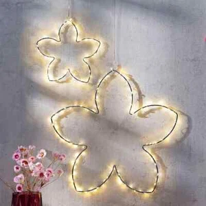 LED Lichterkette Timer Batterie 2er Set Blume warmweiß außen Garten Fenster Deko - Bild 1 von 2