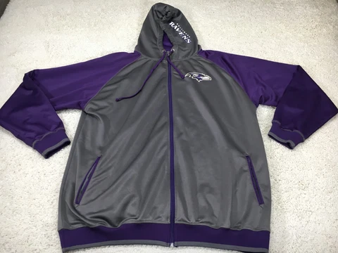 Baltimore Ravens Hoodie Mens 3XLT 3XL XXXL Gray Sweater Football NFL Full Zip Cover