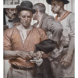 J.C. Leyendecker ~ PAY DAY ~ 1908 ~ Original Vintage Color Print - Picture 1 of 2