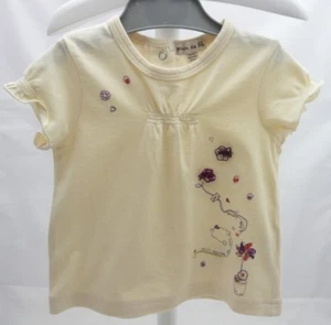 GRAIN DE BLÉ- TEE-SHIRT ECRU MOTIF BRODES FLEURS MCHS COURTES bébé 6 mois  - Picture 1 of 2