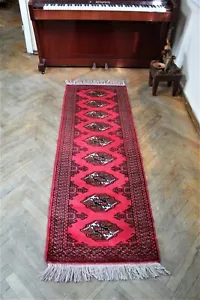 Handmade carpet oriental Turkoman rug, size: 2.9 x 6.23 ft - 190 x 64 cm - Picture 1 of 12