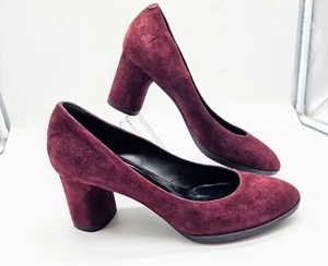 La Canadienne Burgundy Red Pointed Toe Suede Block Heels Women's Size 37.5 Italy - Picture 1 of 12