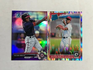 VICTOR ROBLES LOT OF 2 2017 Bowman Chrome PURPLE RC /250 + Optic SHOCK PRIZM RC! - Picture 1 of 4
