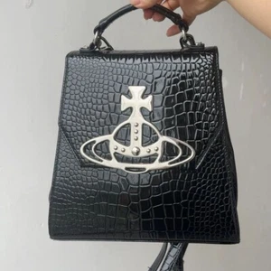 Vivienne Westwood Grace Crocodile Pattern Leather Backpack Black 25cmx25cmx12cm - Picture 1 of 5