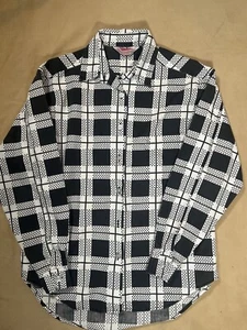 Camicia vintage anni 80 abbottonata geometrica quadrata e diamante nero bianco donna S - Foto 1 di 9