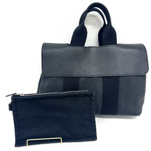 HERMES Valparaiso PM Tote Bag Lether Canvas handbag Black With Pouch - Picture 1 of 24