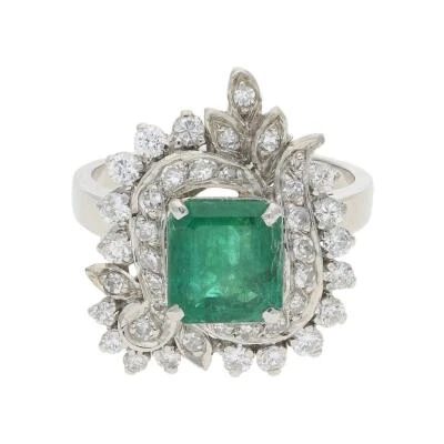 Damenring 585/000 (14 Karat) Weißgold mit Smaragd, Diamanten und Brillanten, get - Bild 1 von 4