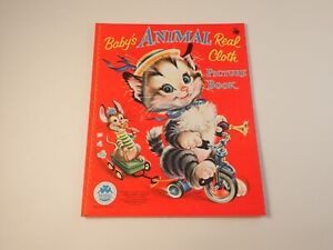 Vintage 1953 Baby’s Animal Real Cloth Picture Book #2591 Merrill New Never Used