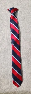 Boys Slim Red, Navy, & White Striped Clip On Tie - Picture 1 of 8