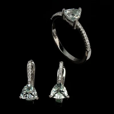 Set orecchini in argento sterling 925 anello acquamarina brillante 6 mm... - Immagine 1 di 4