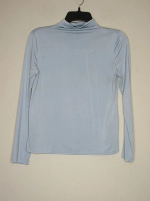 Alfani Women's Long Sleeve Mock Neck Light Blue Satin Top XS B78 - Image 1 of 4