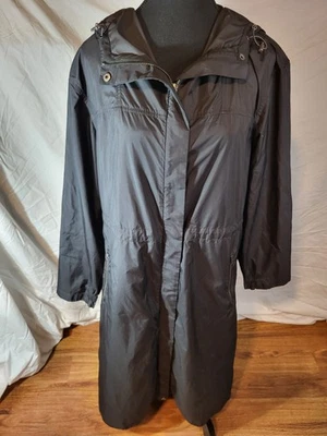 Jaqueta Trench Coat Garnet Hill Feminina Longline Moderna Tamanho G G Gola Preta com Capuz - Imagem 1 de 4