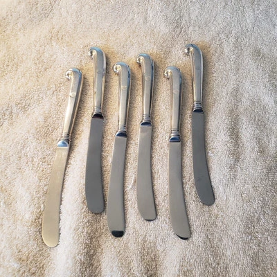 QUEEN ANN WILLIAMSBURG by STIEFF set 6 Sterling Silver HH BUTTER KNIVES 6.5" - Imagem 1 de 4