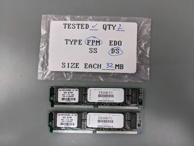 (2) PAR 32MB FPM SIMMs, 72-pin RAM Memory Sticks (64MB Total) F826RTN JP26835 - Image 1 of 3
