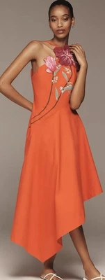Vestido midi floral asimétrico Yukiko Noritake x Anthropologie 12 otoño naranja nuevo con etiquetas  Foto 1 de 4