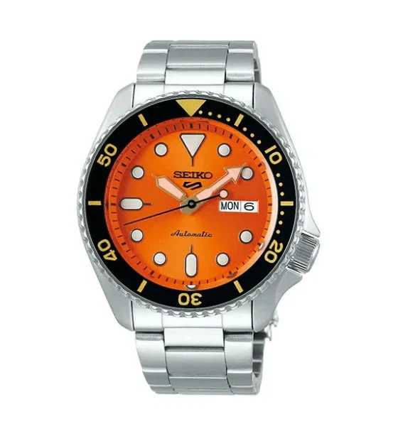 Seiko 5 Sports Arancione Quadrante acciaio Bracciale Orologio Uomo automatico