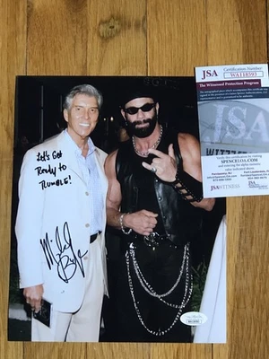 MICHAEL BUFFER SIGNED 8x10 PHOTO WITH RANDY MACHO MAN SAVAGE RARE INSCRIPT JSA - Image 1 of 4