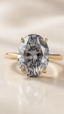 Anillo de diamantes grises de corte ovalado de 3 quilates | Cultivado en laboratorio | Oro amarillo de 14 quilates | por SameerSh53 Foto 1 de 4