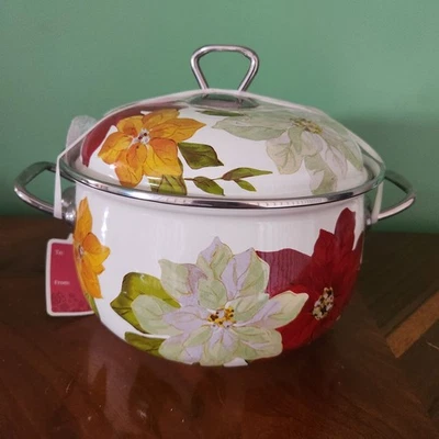Pioneer Woman 4 QT Dutch Oven Poinsettia Floral Enamel with Chrome Handles NWT - Image 1 of 4