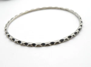 Sterling Silver PCJ 925 Scalloped Edge Bangle Bracelet Vtg Mexico 2.5" ID 2.2mm - Picture 1 of 10