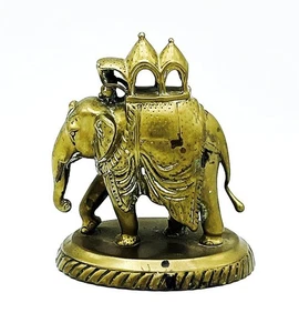 INDIAN ELEPHANT BRASS ANTIQUE c1920 MINIATURE FIGURE RAJ HOWDAH - Picture 1 of 6