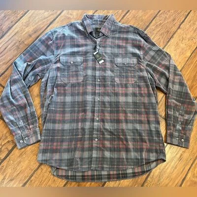 Camisa FX Fusion Franela Hombre XXL Pana Cuadros Botón Abajo Gris Marrón Borgoña Foto 1 de 4