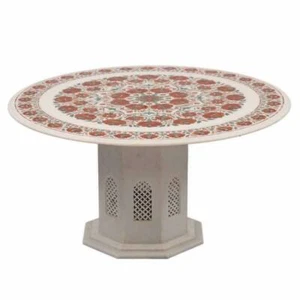 Mesa de centro de mármol blanco de 30" incrustación de piedra malaquita con decoración de soporte de mármol - Imagen 1 de 5