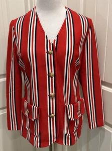 Vintage James Kenrob Red White Blue Striped Top/Jacket SZ 10 Long Sleeve - Picture 1 of 11