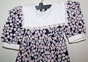 Vtg. Nanette Girls Daisy Floral Print Puff Sleeve Dress Size 4 Navy/white - Picture 1 of 7