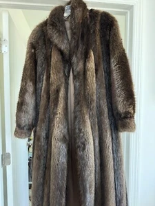 Abrigo largo de piel de castor marrón talla grande para mujer vintage - Imagen 1 de 22