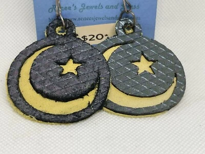 Pendientes de cuero estrella de luna hechos a mano Foto 1 de 4