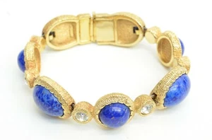 Authentic Christian Dior Bracelet Gold Plated Rhinestone Lapis Lazuli Jewelry - Picture 1 of 12