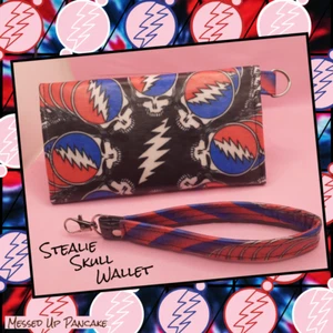 Grateful Dead Inspired Wallet & Lanyard Deadhead Stealie Skull Themed Wristlet - Picture 1 of 6