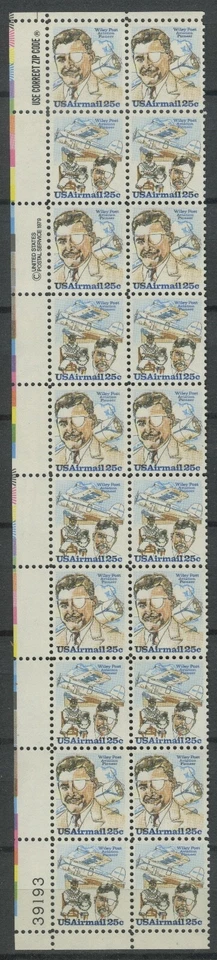 US  #C95-96A  WILEY POST  25¢ Plate Block of 20 US Airmail  MNH - Image 1 of 1