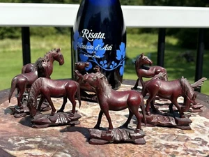 Wonderful Chinese Craved Wood Horses In Pose Set Of 8 - Picture 1 of 8
