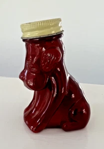 Old RED Glass Figural Dog Candy  Bottle, Vintage Puppy Carnival Container - Picture 1 of 5