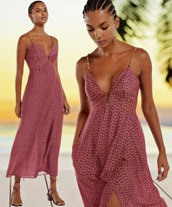Vix Paula Hermanny Luri Plum Rute Gold Beaded Rope Straps Long Dress L $428 - Picture 1 of 9