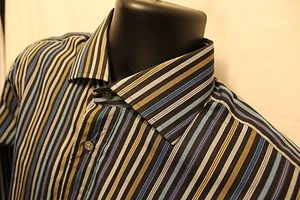 Men's Express Design Button Front 100% Cotton Classic Fit L/S Blue Stripe Sz M - Picture 1 of 4