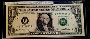 RARE - 2001 - $2.00 Radar Serial Number Federal Reserve Note 17577571 - GEM. - Picture 1 of 2
