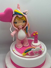 CAKE TOPPER NASCITA BATTESIMO COMPLEANNO 'UNICORNO' PORCELLANA FREDDA