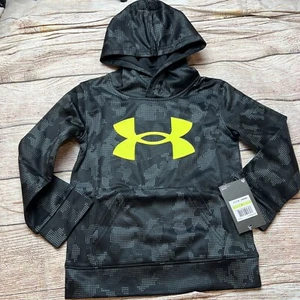 Under Armour Size 4 Black Digital Camo Hoodie Neon Logo Hooded Sweatshirt NEW - Picture 1 of 1
