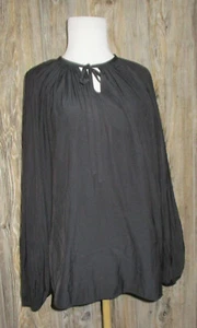 Tahari Womens Black Tie Neck Long Sleeve Top Size XS Goth Witchy Minamalist Boho - Picture 1 of 11