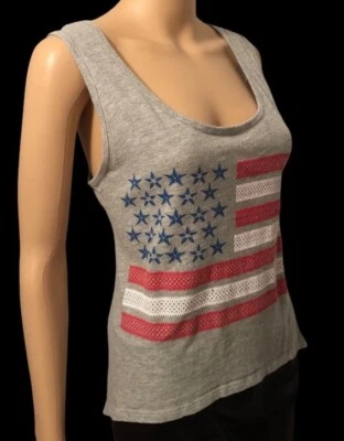 RRR Romance Retro Rock American Flag Stars & Stripes Gray Tank Top Sz Large - Image 1 of 4