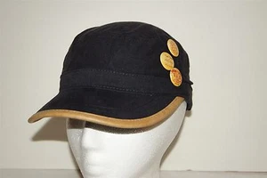OFFCORSS Womens Hat Medium 5 Panel Black Pin Back Buttons Tan Trim Y2K Gorpcore - Picture 1 of 7