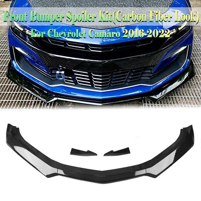 Car Front Bumper Spoiler Lip Trim For Chevrolet Camaro 2016-2022 Carbon Look sng - Image 1 of 4