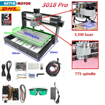 〖EU〗 GRBL 3018-PRO CNC Router Mini Milling Machine 5.5W Laser Engraving Wood Pcb