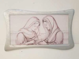 QUADRO MODERNO CORNICE ARGENTO E TELA CON SACRA FAMIGLIA PANNELLO - Picture 1 of 4
