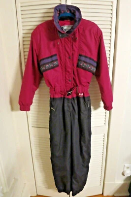 Traje de esquí Tyrolia talla 10 para mujer vintage negro rosa/púrpura una pieza nieve V bueno Foto 1 de 4