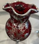 Vase vintage Rockwell superposition argent sterling rubis rouge soufflé
